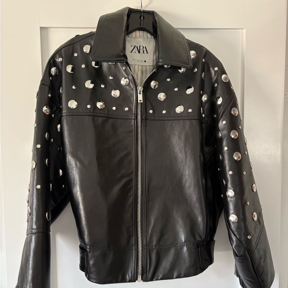 Zara embellished faux leather bomber jacket, sz XS